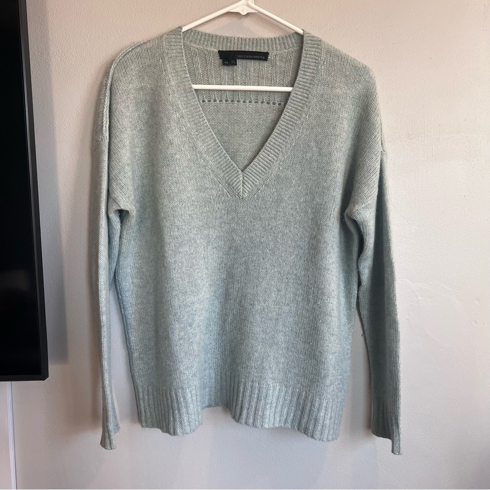 360 Cashmere Vneck Sweater Cashmere Knit Light Blue Snow Xs